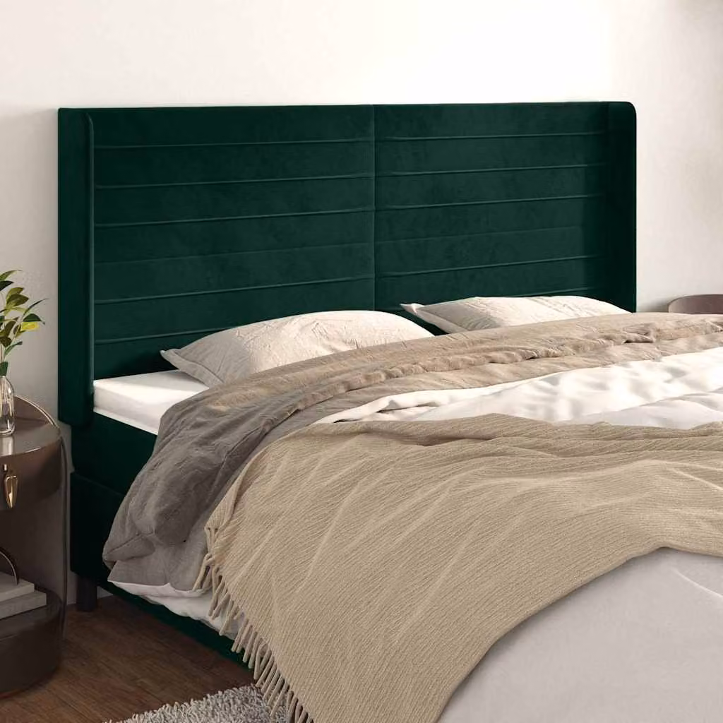 Testiera ad orecchio vidaXL in velluto verde scuro L: 163 cm, P: 16 cm, H: 118/128 cm