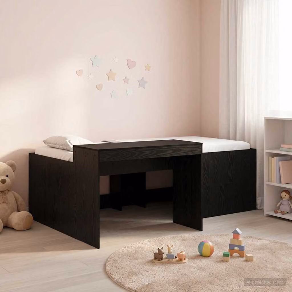 Letto alto per bambini con scrivania vidaXL, colore nero, L/P/H: 90 x 190 x 193 cm