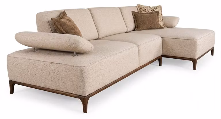 Divano angolare a forma di L, elegante e confortevole, per creare un'atmosfera raffinata e accogliente nel vostro soggiorno