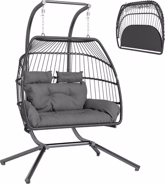 Sedia a dondolo pieghevole con cuscino ¨C Zephmum ¨C Struttura in metallo, colore grigio scuro
