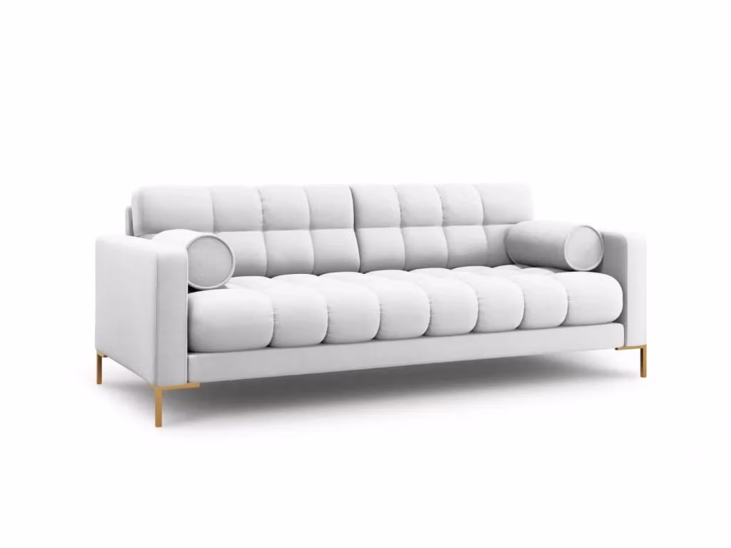 Divano 4 posti Bali di Cosmopolitan Design in tessuto strutturato grigio chiaro con dettagli in metallo e cuscini inclusi – 2