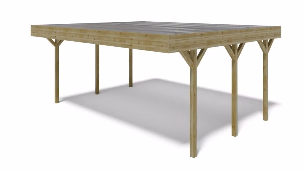 Tettoia posto auto coperto ALTANKA in legno con copertura in PVC, modello CAR5PVCTR, L: 606 cm, P: 503 cm – 2
