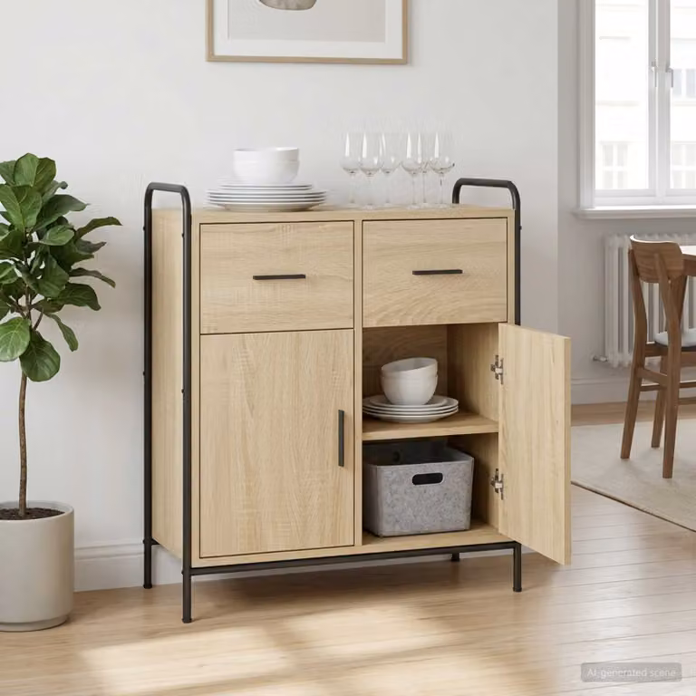 Credenza moderna vidaXL in legno ingegnerizzato color rovere sonoma, beige e marrone, L: 97 cm, P: 33 cm, H: 81 cm