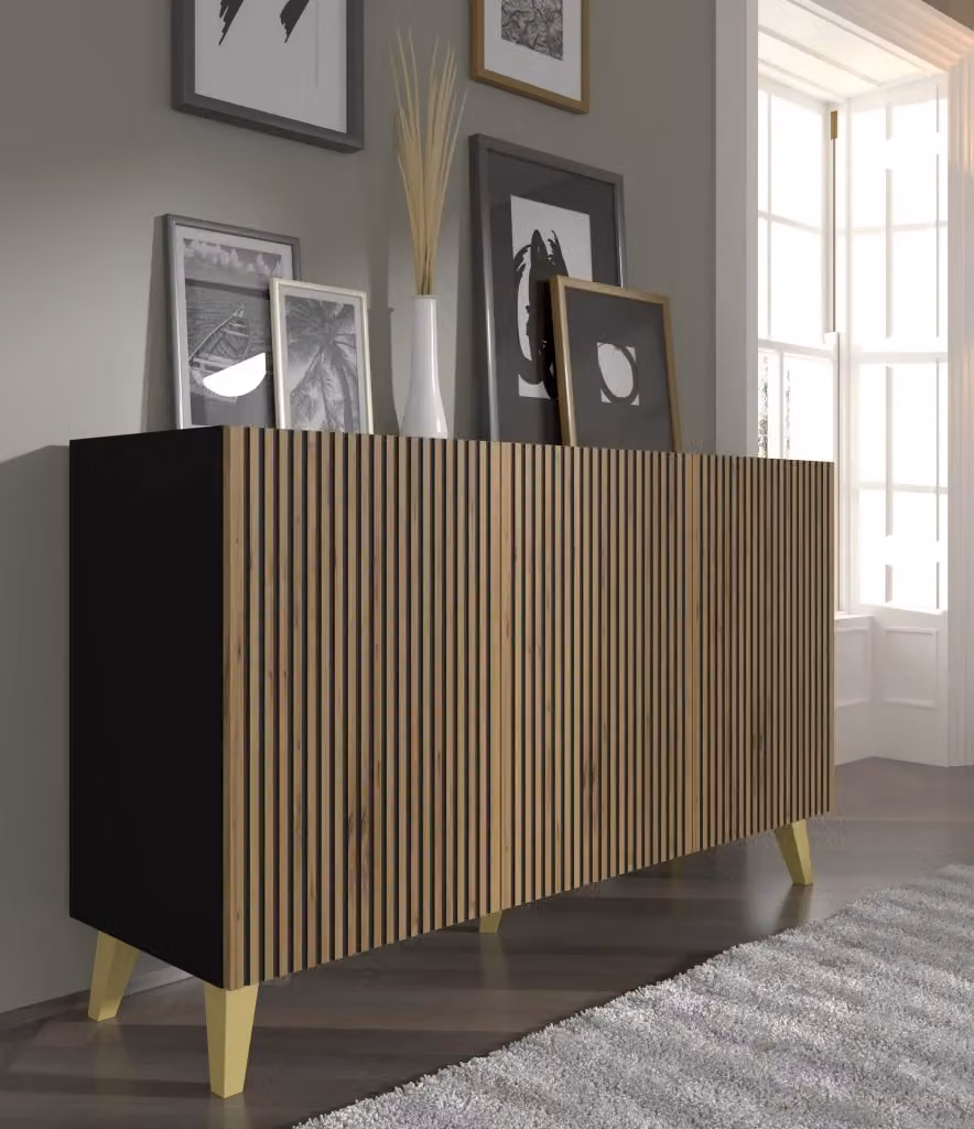 Mobile Ravenna Bim Furniture in MDF Verniciato Nero Rovere con Gambe Oro per Soggiorno – 2