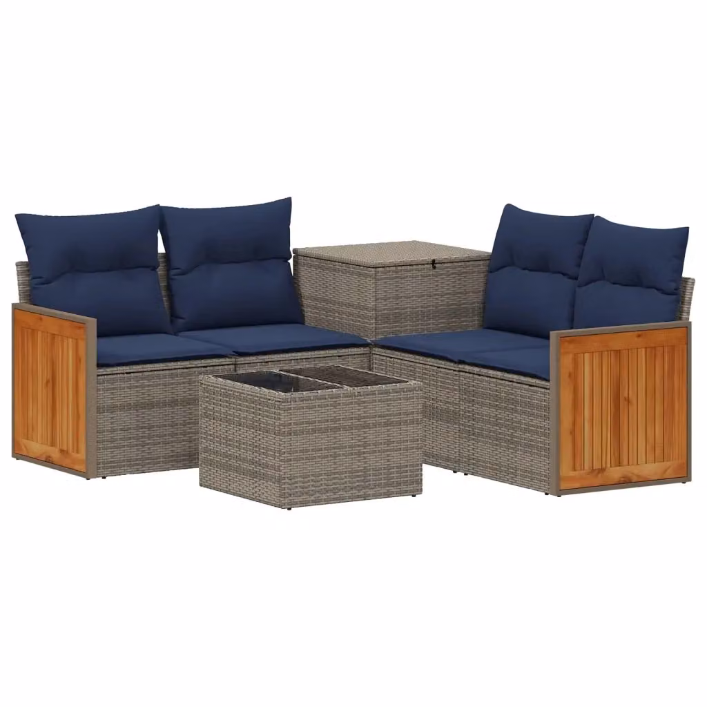 Set di divani da giardino vidaXL 6 pezzi in rattan sintetico e metallo con cuscini grigi e blu navy – 2