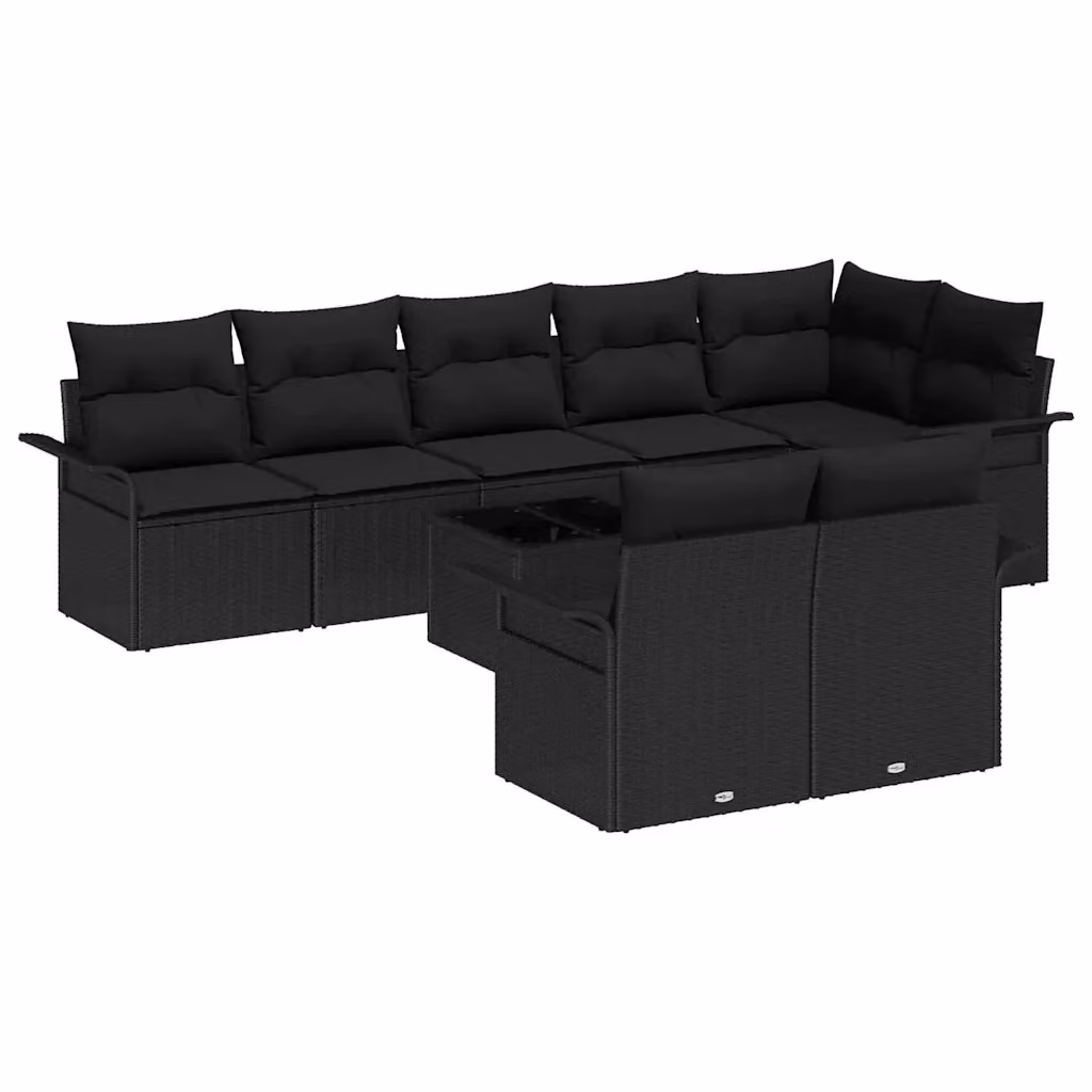 Set Divano da Giardino vidaXL a Forma a U in Polyrattan Nero con Cuscini e Funzione di Archiviazione – 2