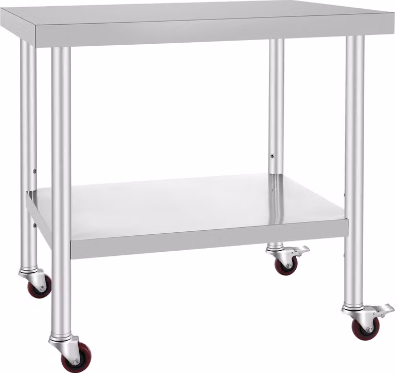 Tavolo da lavoro SucceBuy in acciaio inox, 91,4 x 76,2 x 86,4 cm, portata 318,8 kg, con 4 ruote, 3 livelli di altezza regolabili