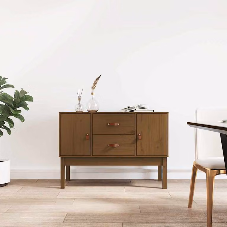 Credenza vidaXL in legno massello di pino, colore marrone ambra, L 110 x P 40 x H 78 cm