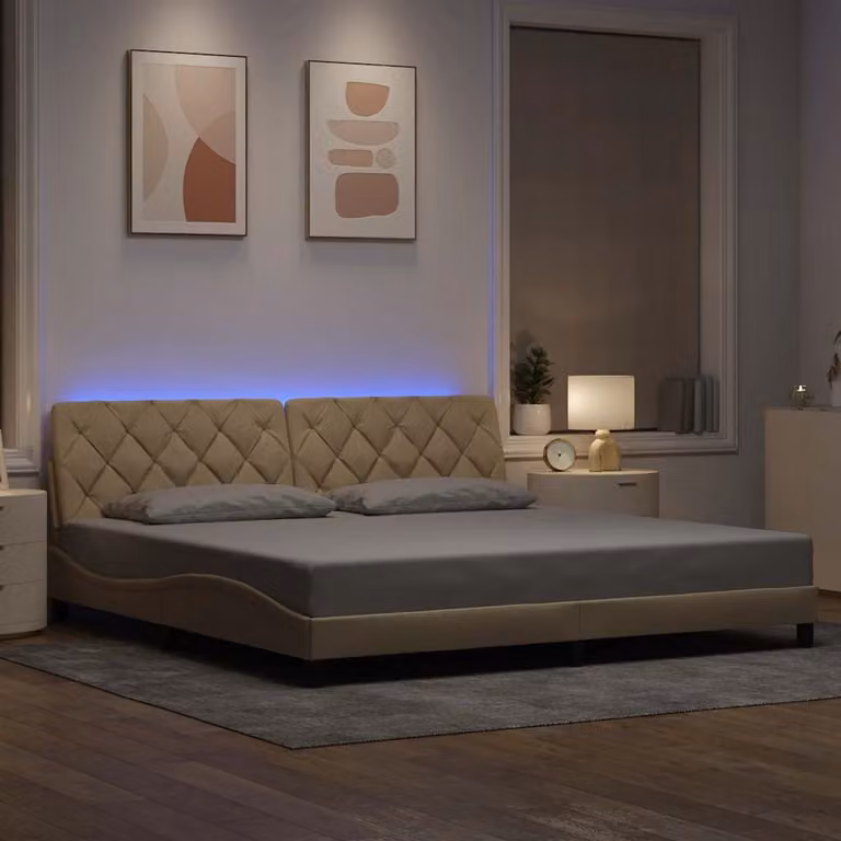 vidaXL Giroletto moderno con LED e porta USB in tessuto beige L 200 cm x P 200 cm x H 218 cm