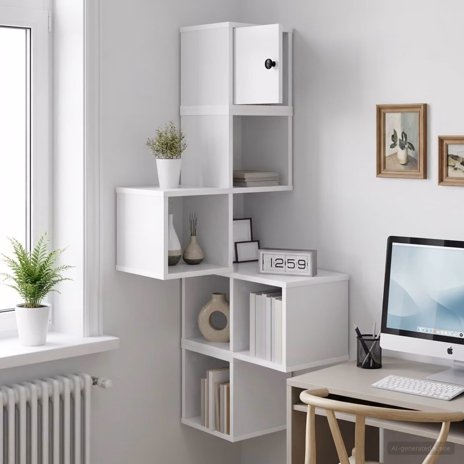 vidaXL Mensola Angolare da Parete Moderna in MDF Bianco L/P/H: 48 x 48 x 120 cm