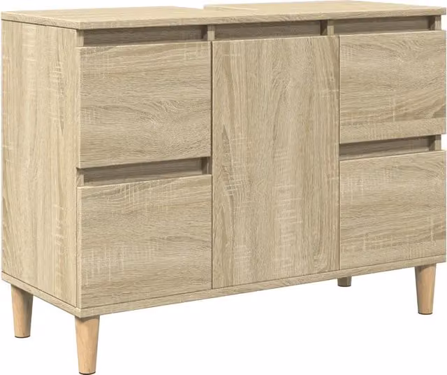 Mobile Lavabo Design In Rovere Sonoma con Ante e Cassetti, L 80 cm x P 33 cm x H 60 cm, Colore Marrone e Beige