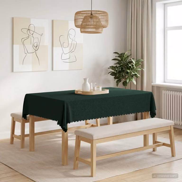 Tovaglia Rettangolare vidaXL in Jacquard Floreale Verde, Idrorepellente e Lavabile in Lavatrice, L 110 cm x P 140 cm