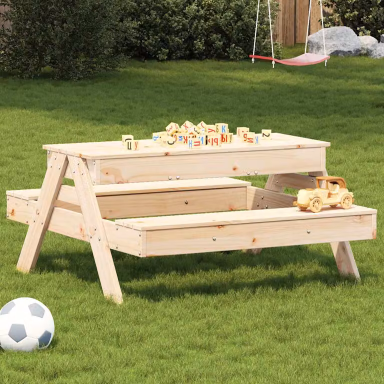 vidaXL Tavolo Picnic con Sabbiera per Bambini in Legno di Pino Naturale Marrone e Beige