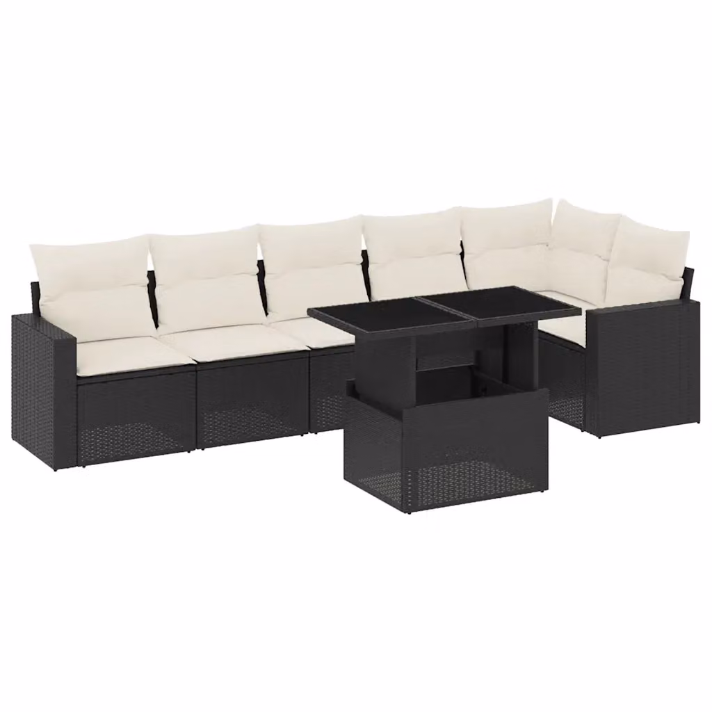 Set di divani da giardino vidaXL con 7 cuscini in polyrattan nero e struttura in metallo – 2