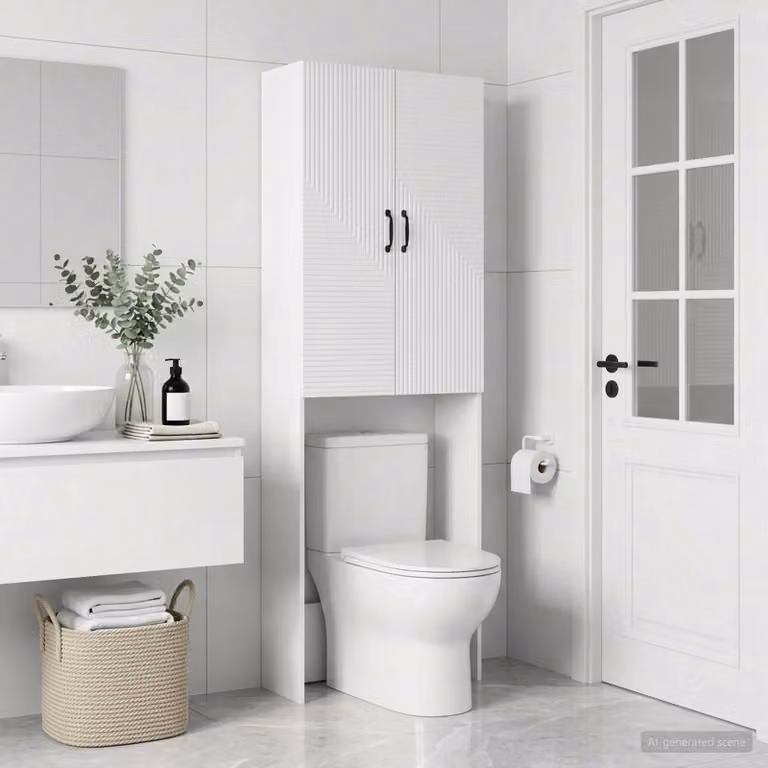 Mobiletto da bagno vidaXL HAARLEM moderno in MDF e metallo, Bianco e Nero, L: 66 cm, P: 25,5 cm, H: 190 cm
