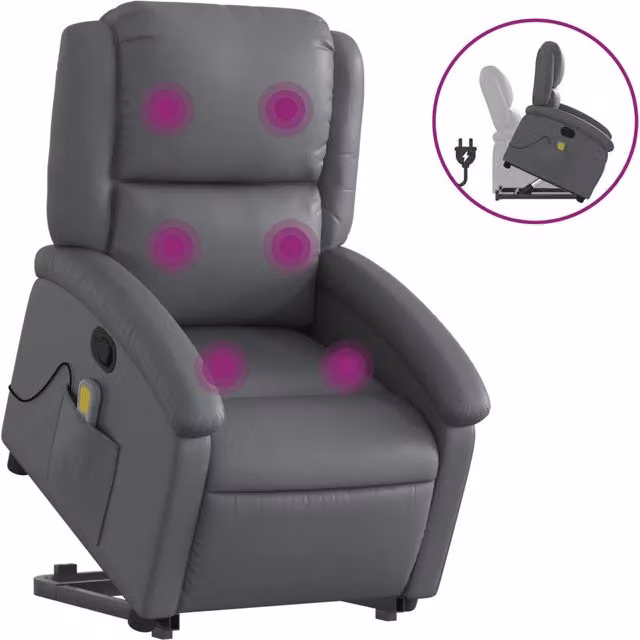 Poltrona | Sedia Relax Alzapersona Reclinabile Massaggio Grigio Similpelle