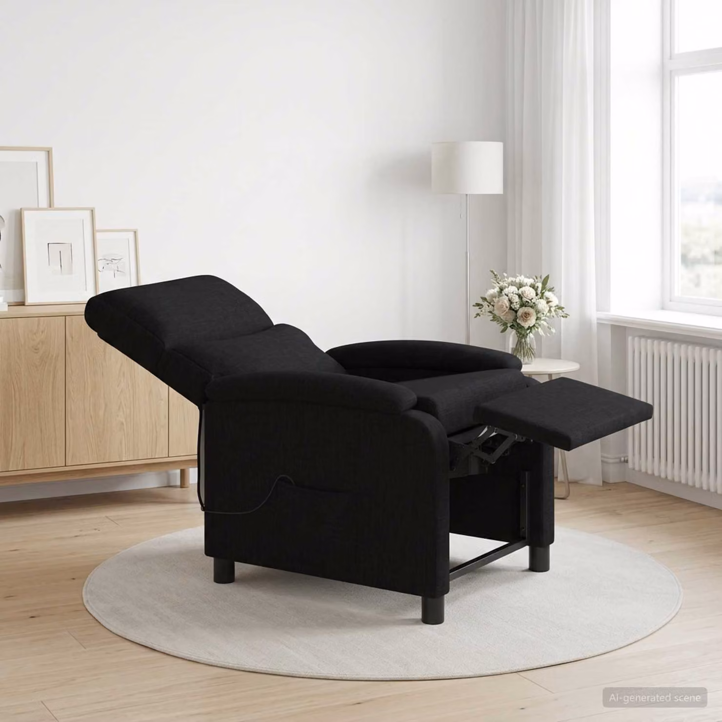 Poltrona relax reclinabile vidaXL in tessuto nero con braccioli