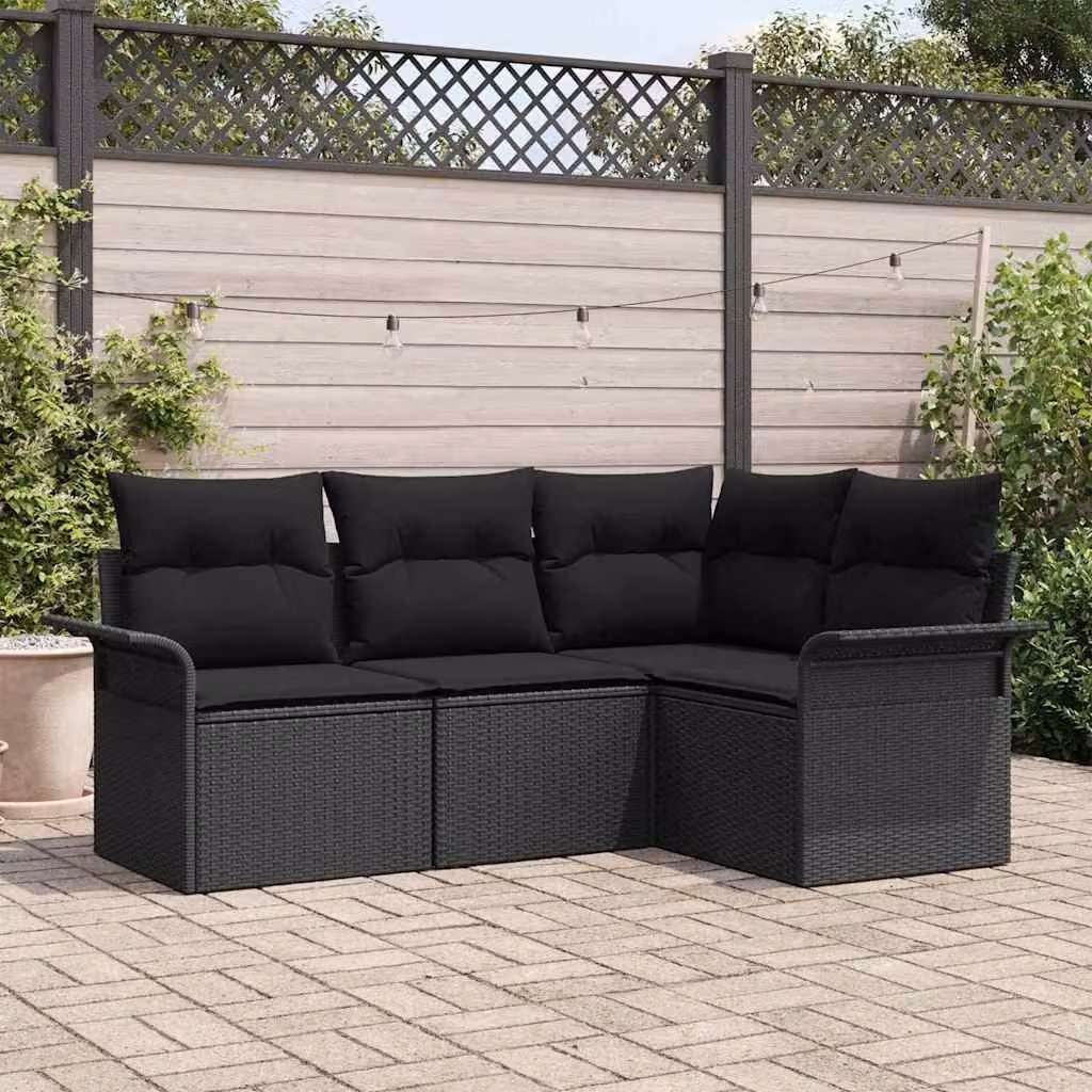 Maison Exclusive - Set Divano da Giardino con cuscino 4 pcs Nero polyrattan