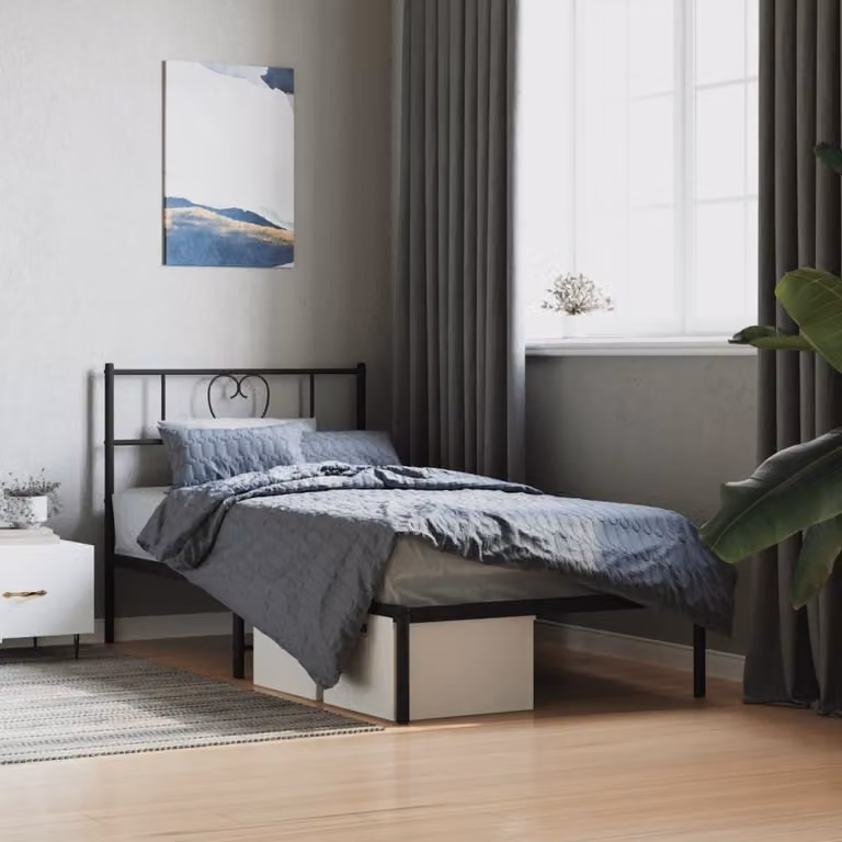 The Living Store Struttura letto con testiera in metallo nero 100x200 cm