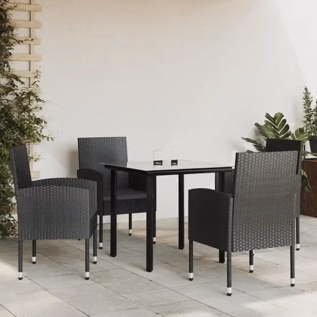 Set da Pranzo da Giardino 5 pz Nero in Polyrattan e Acciaio 3203345