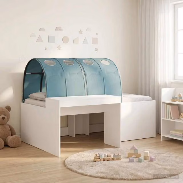 Letto con Tunnel 3 pz Bianco e azzurro Legno ingegnerizzato 3423666