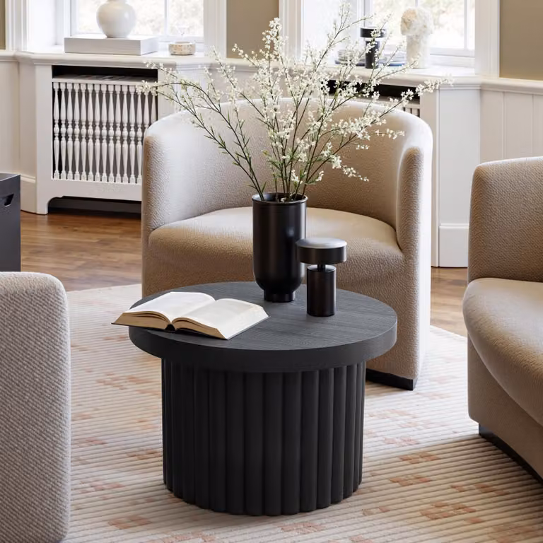 Tavolino rotondo in legno nero MDF, Ø60 cm × 40 cm
