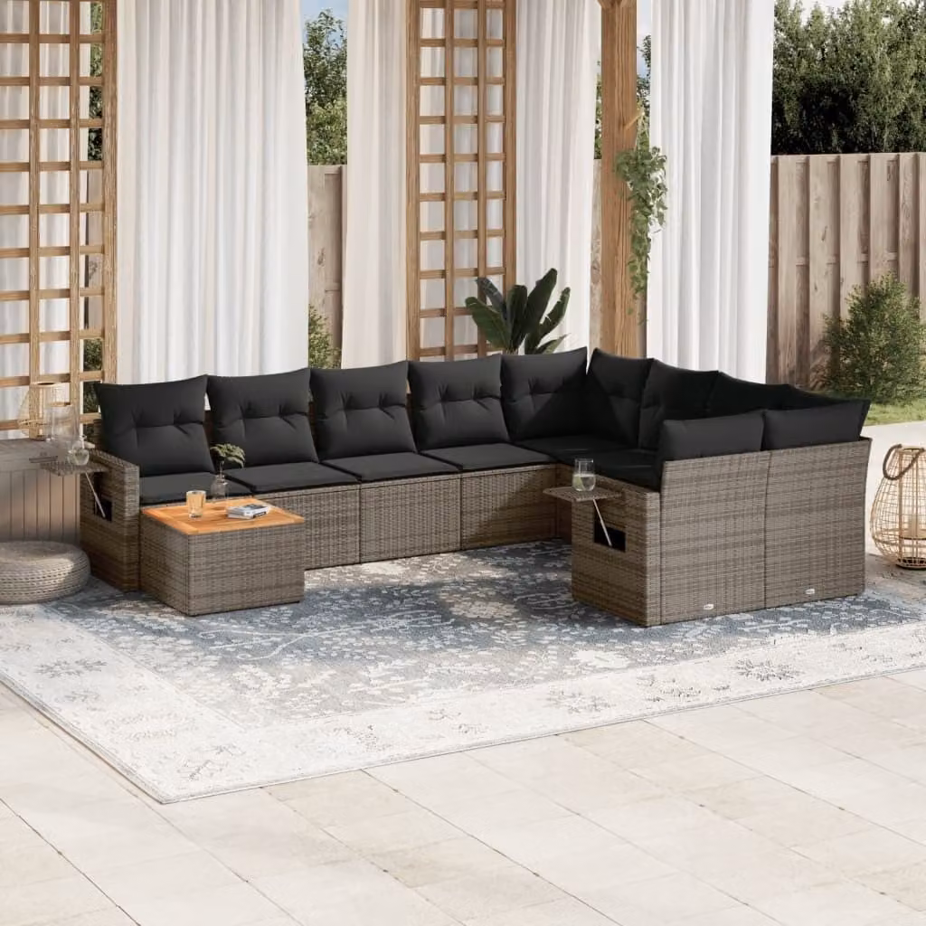 Maison Exclusive - Set Divano da Giardino 10 pz con Cuscini Grigio in Polyrattan