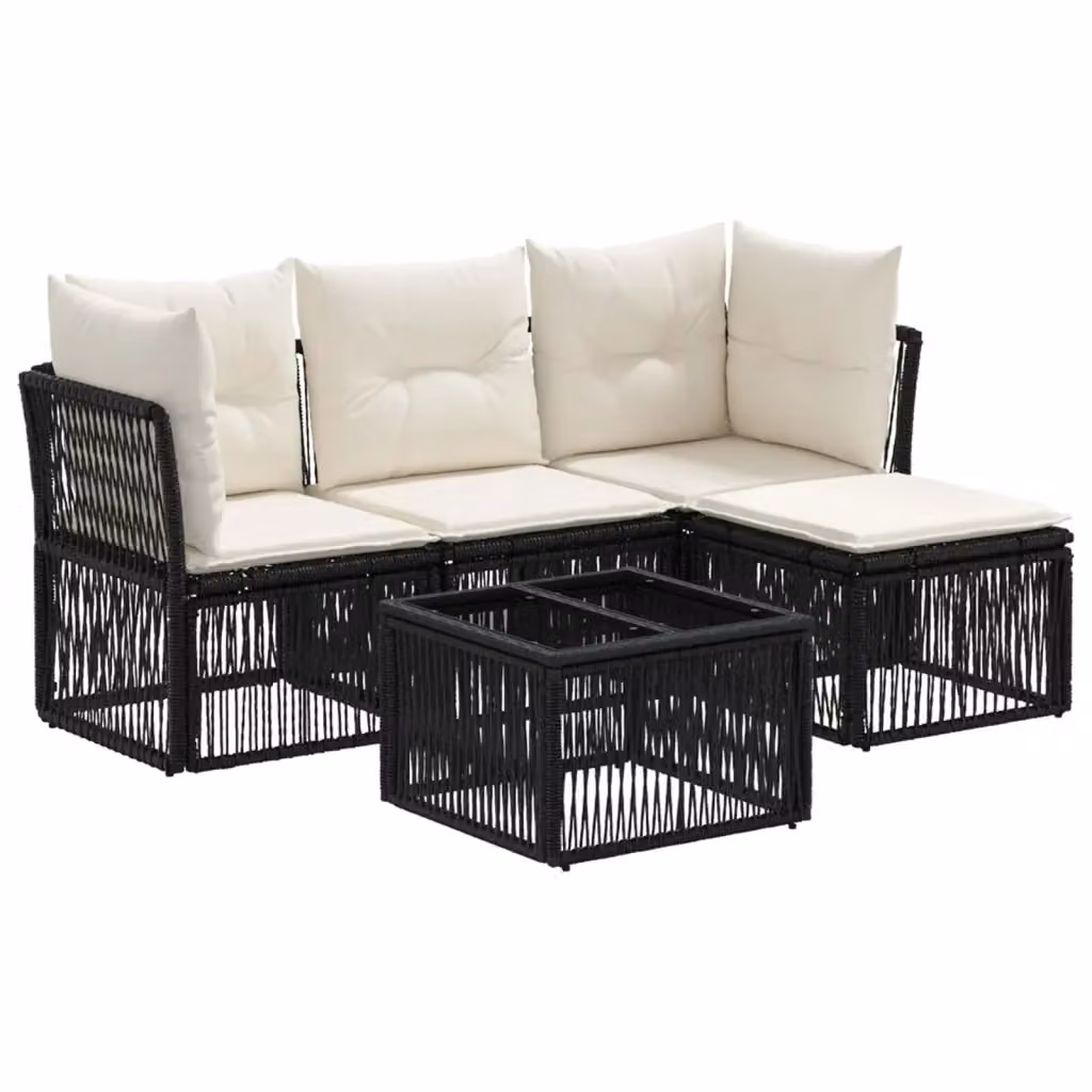 Set Divano da Giardino a L vidaXL in Polyrattan Nero con Tavolino e Ottoman, 5 Pezzi – 2