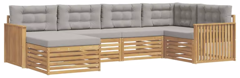 Set di divani da esterno, 6 pezzi, bianco e grigio chiaro