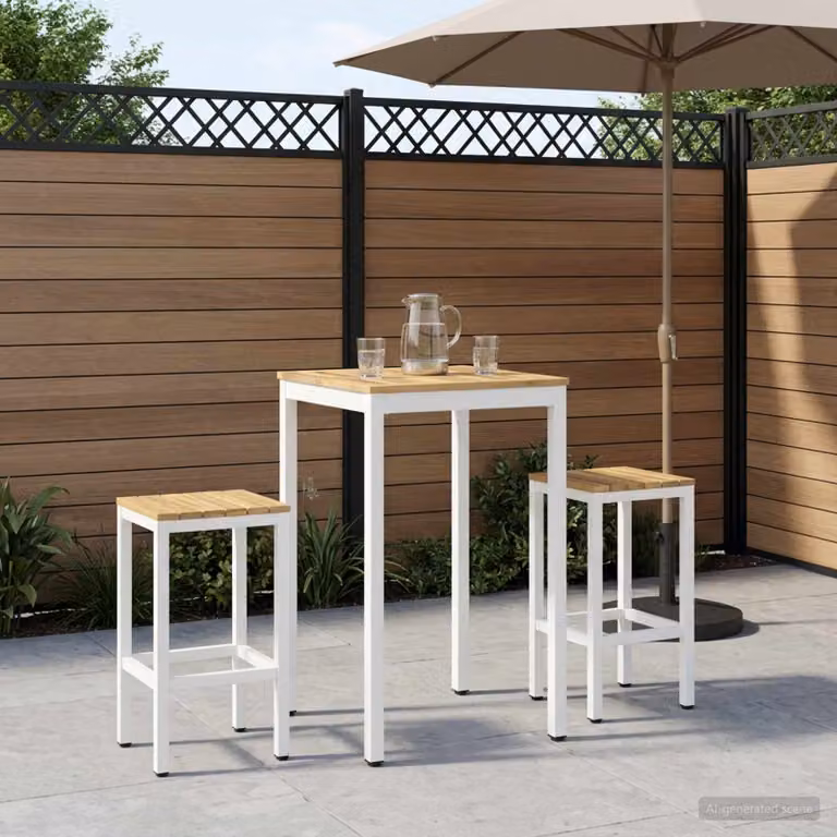 vidaXL Tavolo Bar da Giardino NAARDEN in Legno di Acacia Bianco L/P/H: 60 x 60,5 x 105 cm