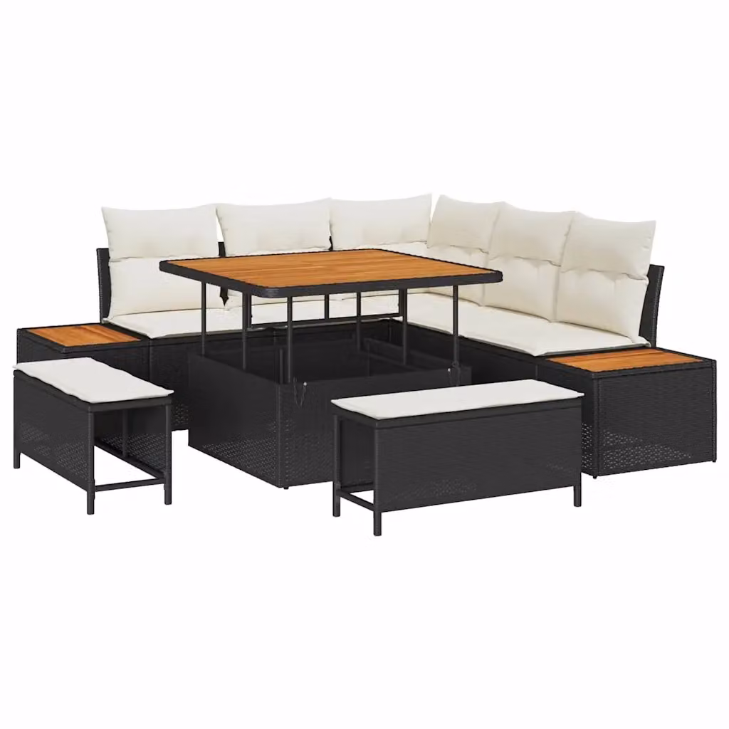 Set Divano da Giardino Moderno vidaXL in Polyrattan Nero e Beige con Cuscini e Tavolino da 8 Pezzi – 2