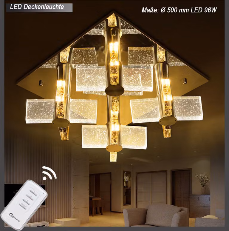 Plafoniera LED crystal 1681 50x50 cm con telecomando Colore della luce commutabile separatamente A+