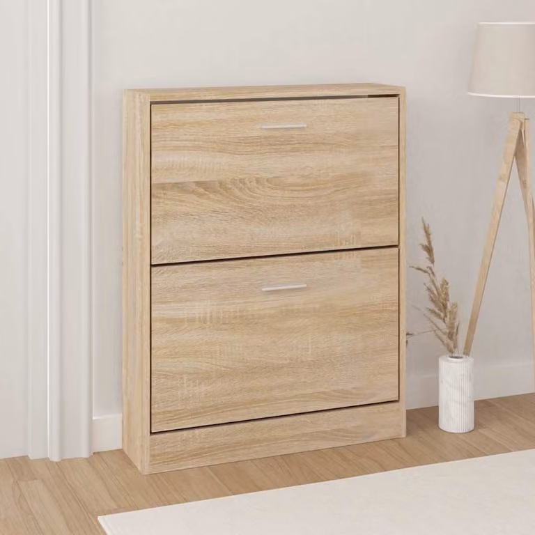 Scarpiera moderna vidaXL in legno color rovere marrone con scomparti basculanti, L: 59 cm, P: 17 cm, H: 81 cm