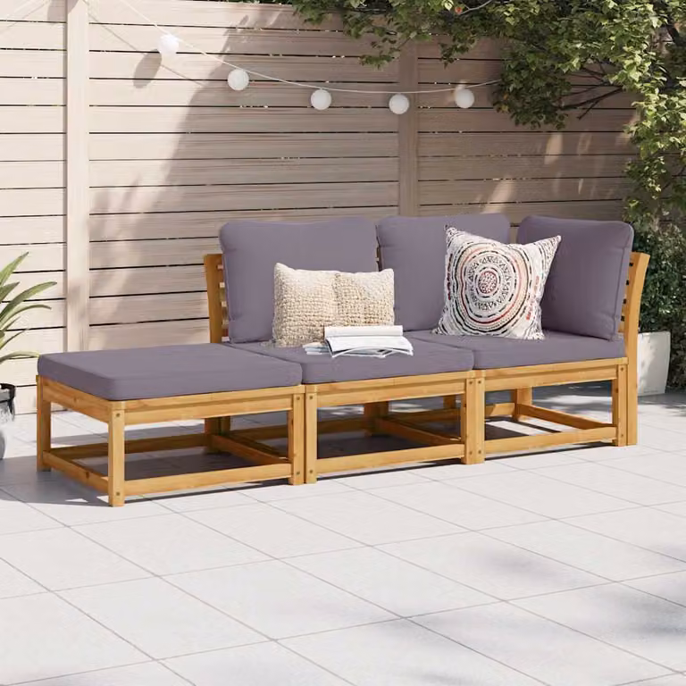 Set Mobili da Giardino vidaXL in Legno di Acacia con Cuscini, Design Moderno a L, Marrone e Grigio