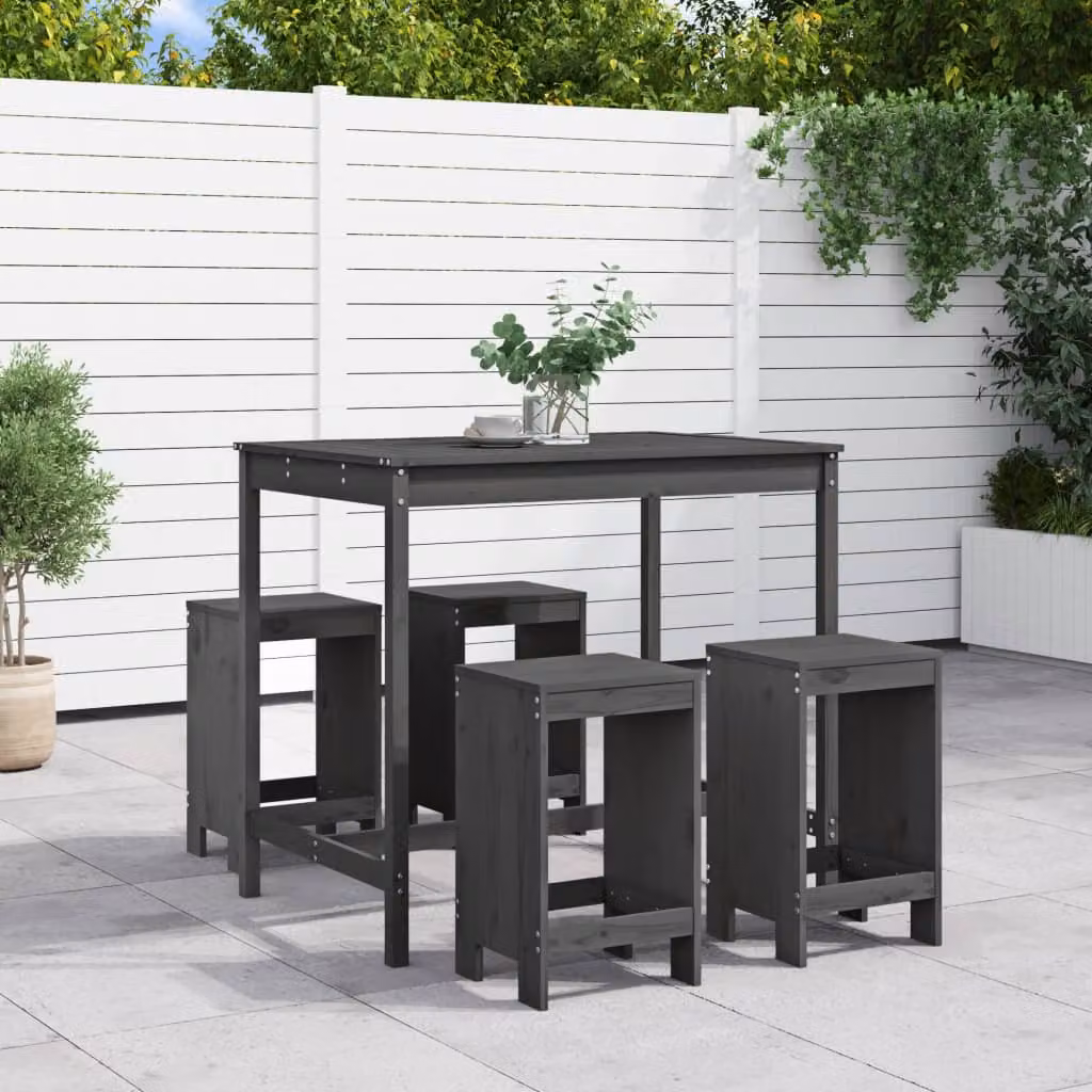 vidaXL Set Bar da Giardino 5 pz in Legno di Pino Grigio con Stile Rustico