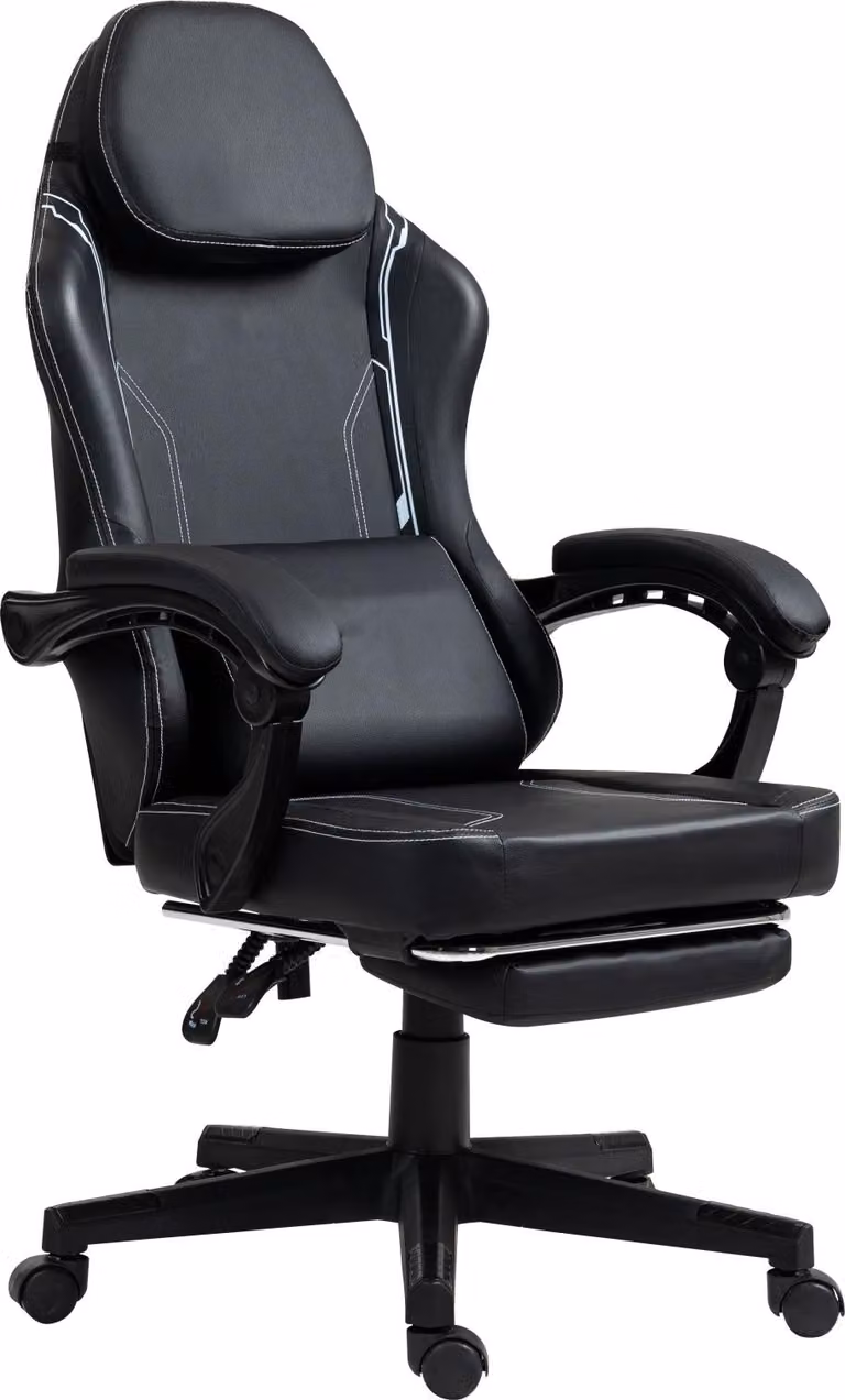 VDD - Sedia da gioco nera - poggiapiedi - ergonomica - regolabile in altezza