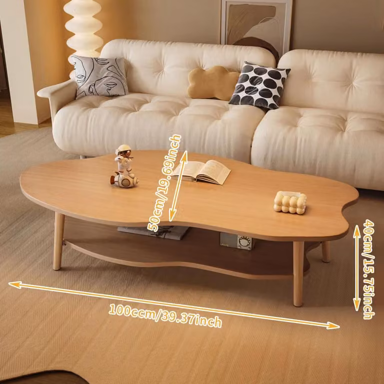 Tavolino da caffè a forma di nuvola - Tavolino in legno dal design irregolare - Stile minimalista e moderno - Da montare autonomamente - 100 x 50 x 40 cm