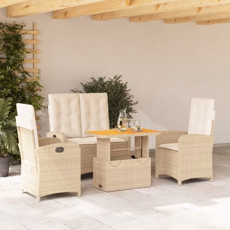Set da Pranzo da Giardino vidaXL in Legno di Acacia con 4 Sedute e Cuscini Beige