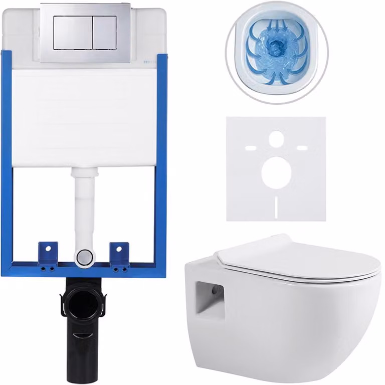Set completo per WC da incasso, modello Lite/Dure, colore bianco lucido, pulsante per WC Classic cromato, da incassare, dimensioni 51x35 cm