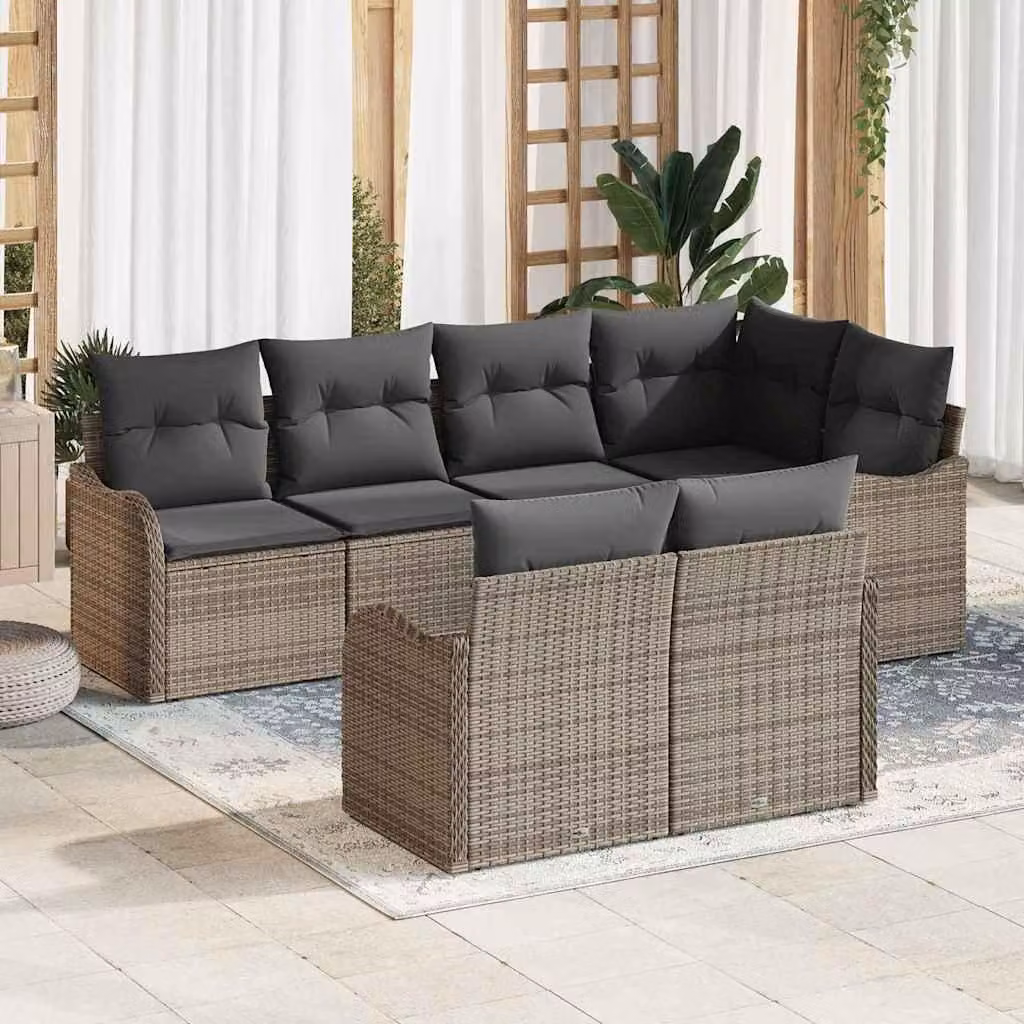 Maison Exclusive - Set Divano da Giardino con cuscino 7 pcs Grigio Poly Rattan