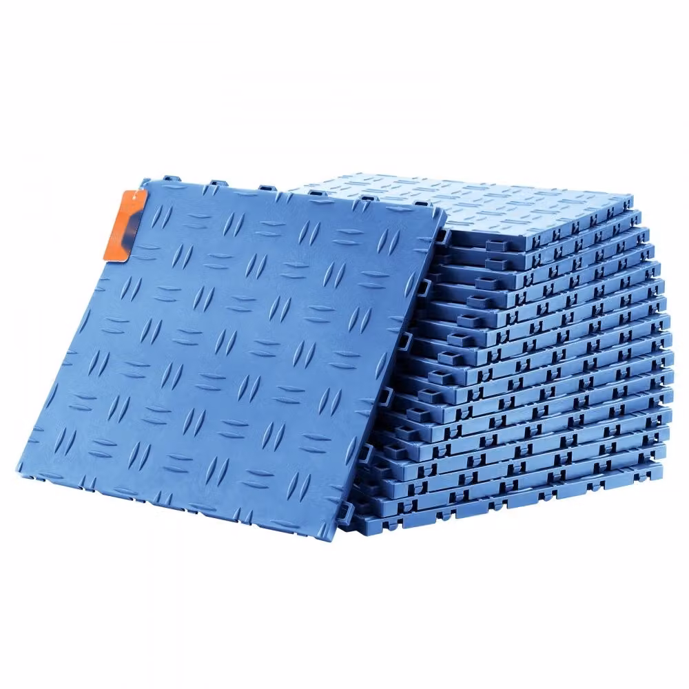 Set pavimento per garage - 50 pezzi - Pavimento industriale 305 x 305 x 13,4 mm - Pavimento per garage strutturato su entrambi i lati antiscivolo - Ideale per garage, cantine, officine di riparazione - Blu