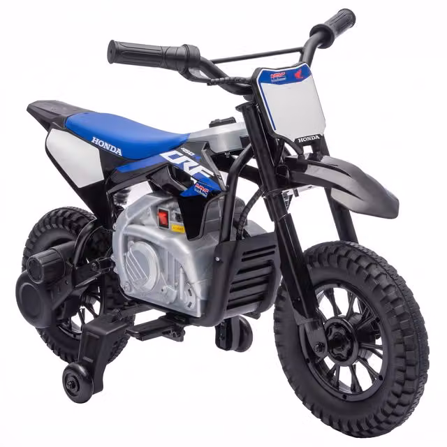 Moto elettrica per bambini AIYAPLAY HONDA CRF 450R 12V con motore 35W e sospensione posteriore, disponibile in nero e blu
