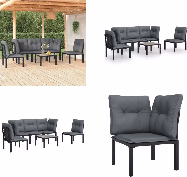 vidaXL Set da salotto da giardino 6 pezzi in poly rattan nero e grigio - Set da salotto da giardino - Set da salotto - Set di mobili da giardino
