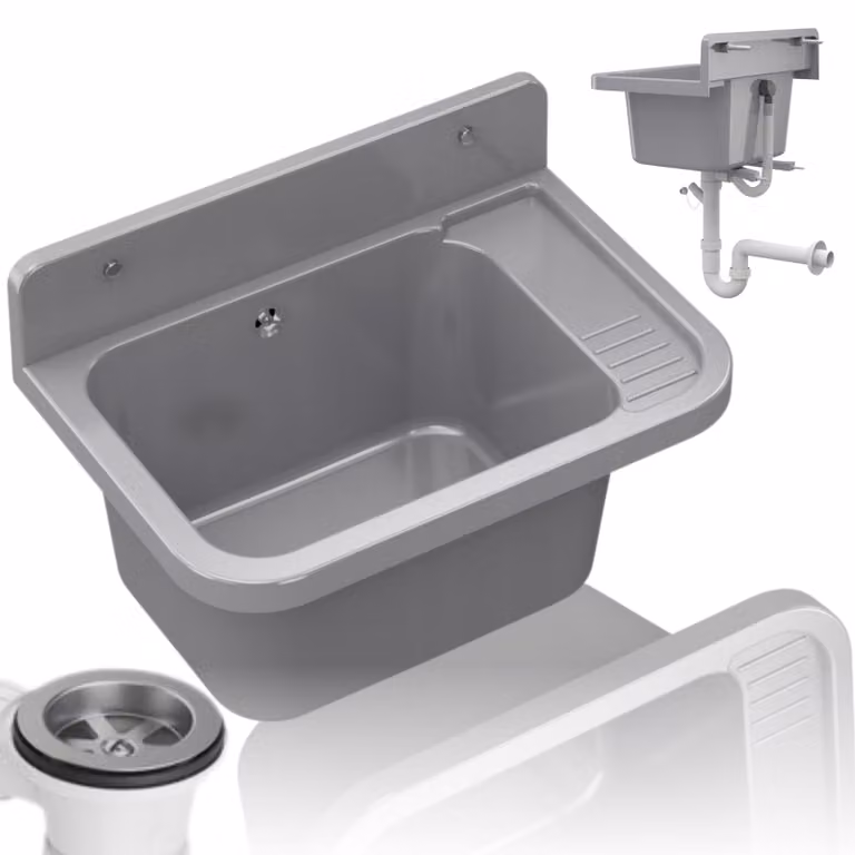 Granitan - Lavabo - Lavello - 50x34x31 cm - Grigio - con sifone - Lavello da cucina - PARON
