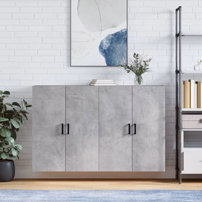 Set di 2 mobili a parete moderni vidaXL in legno MDF, colore grigio, L 69,5 cm x P 34,0 cm x H 90,0 cm