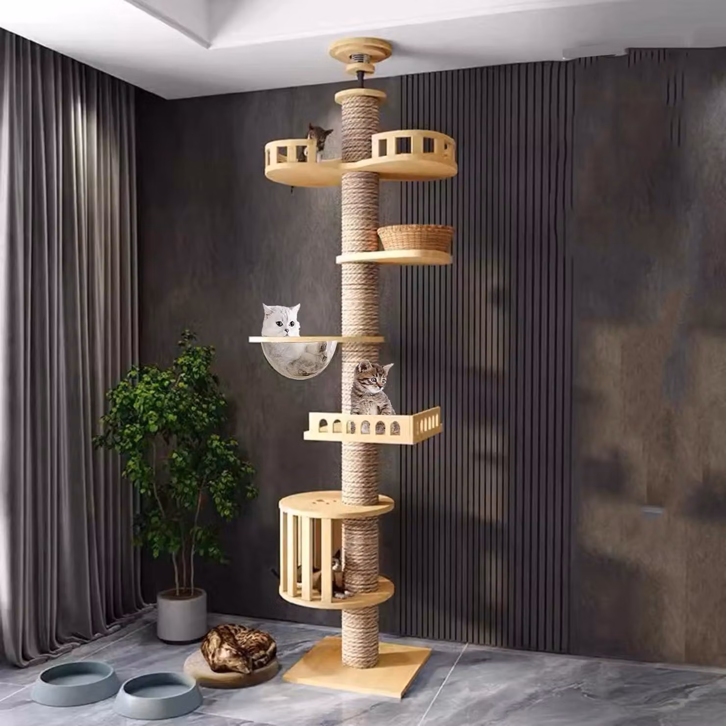 Albero per gatti a 7 piani, con altezze regolabili, dotato di tiragraffi e aree relax, ideale per gatti di grossa taglia