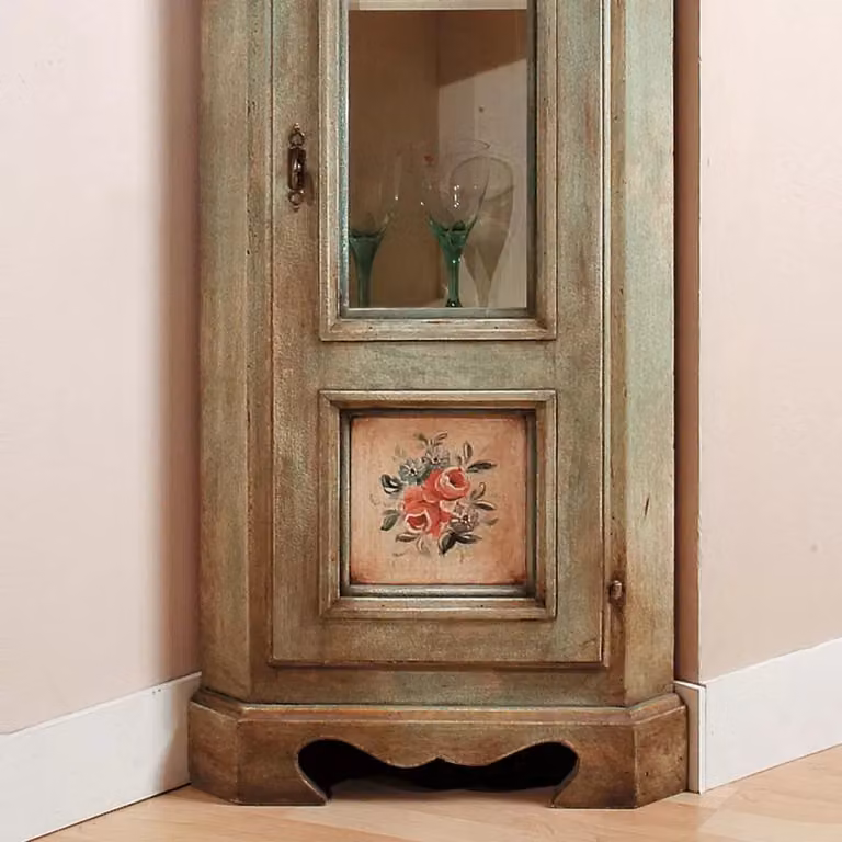 Mobile angolo in legno stile shabby chic Mobili 2G laccato verde e bianco con 1 porta e 3 ripiani L/P/H: 49 x 31 x 116 cm
