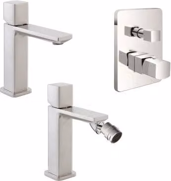 Set di rubinetti per lavabo e bidet Lotus in ottone con leva singola e scarico pop-up, colore nichel spazzolato