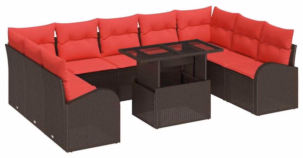 Set Divano da Giardino con cuscino 10 pcs Marrone Poly Rattan