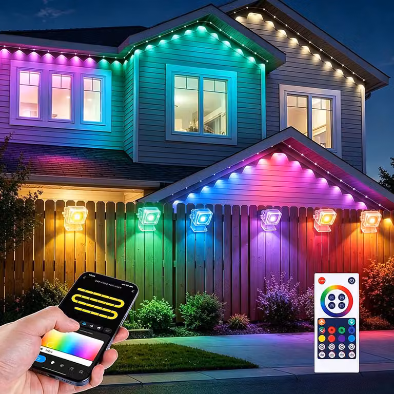 Striscia LED 45M per esterni RGBIC Lampada da parete LED per interni ed esterni, IP65 impermeabile WIFI Bluetooth Music Sync Lampada Illuminazione interna Festa Giardino Gaming Decorazione